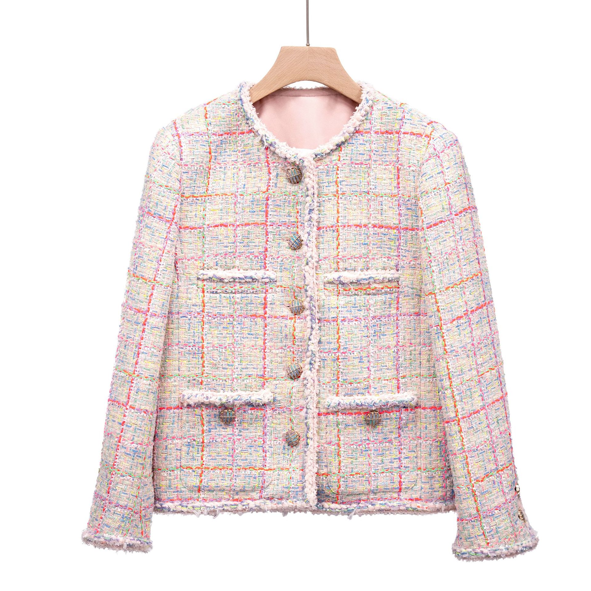 Classic Plaid Tweed Jacket Similar to Chanel Style, New Spring 2025 Chanel-Style Top, Wholesale in Stock