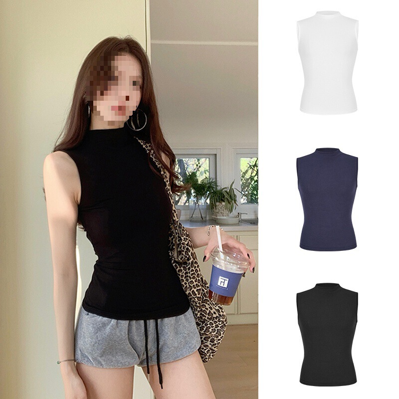 American-Style Half-High Collar Sleeveless Vest for Women, Summer Slim-Fit Short Top American-Style Half-High Collar Sleeveless Vest for Women, Summer Slim-Fit Short Top