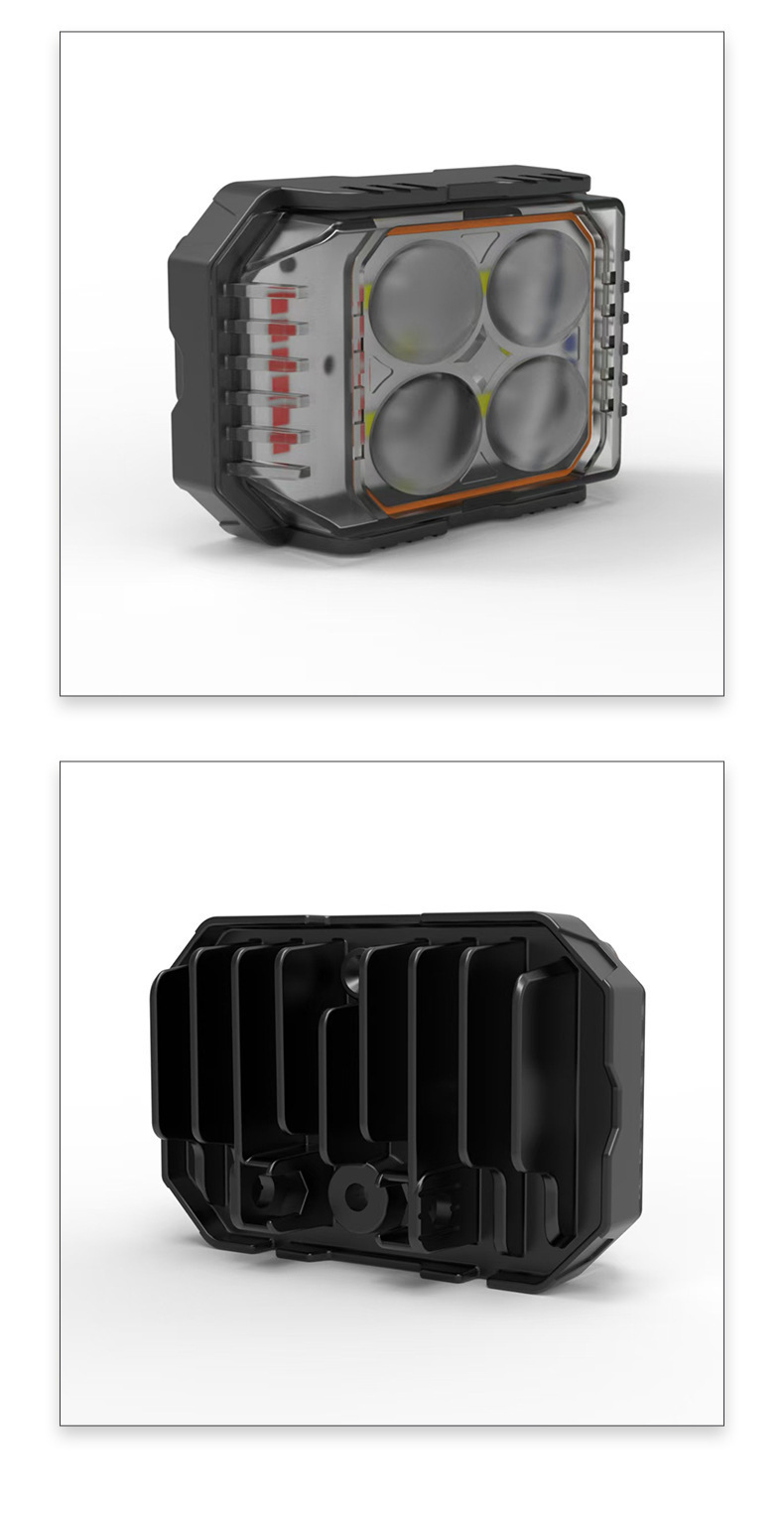New cross-border wide-voltage LED motorcycle spotlight with four-leaf clover design and red demon eyes, dual-function high and low beam front headlight
