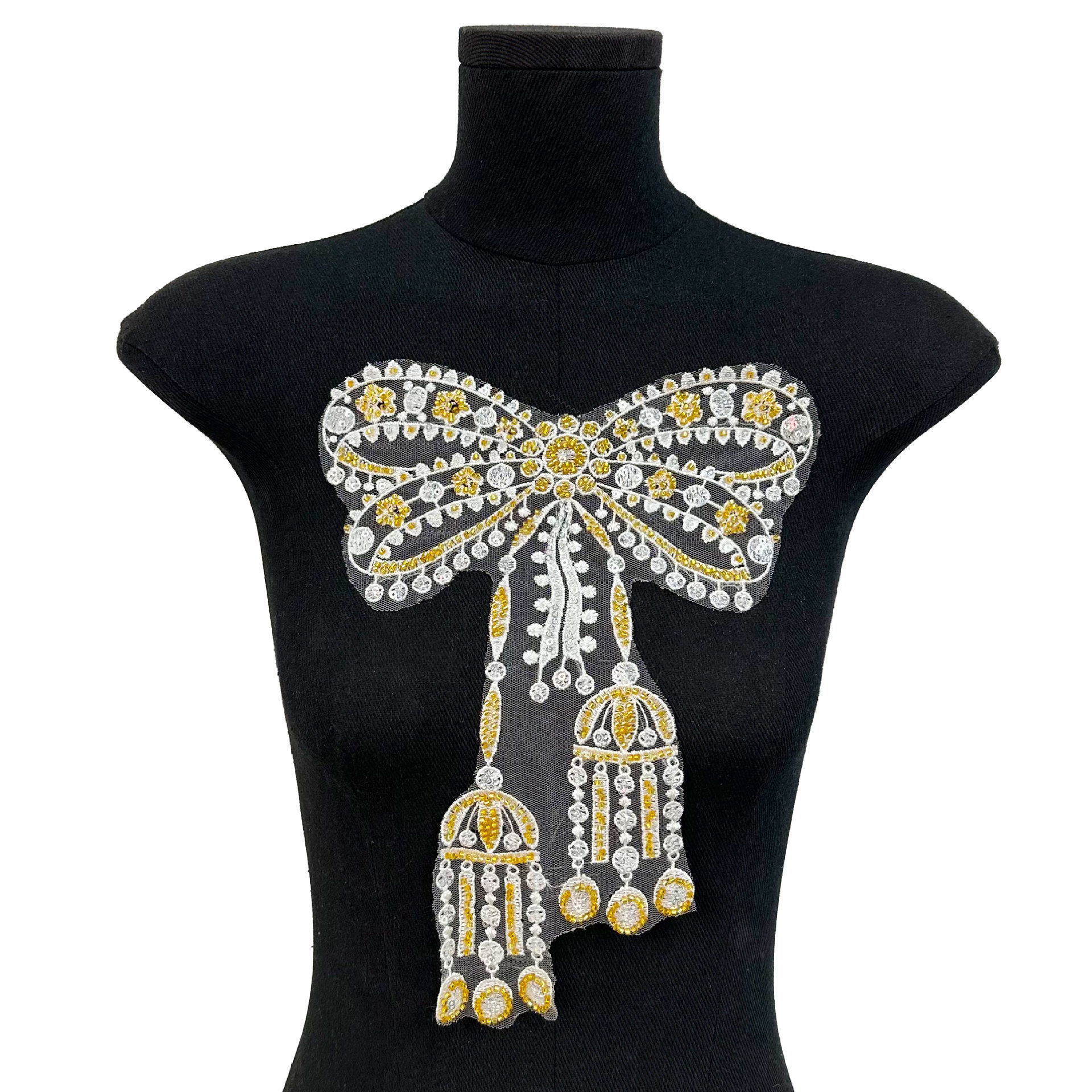 Dorado retro bordado arco sequilla encaje DIY moda vestido de boda vestido vestido vestido de mujer chaqueta de ropa infantil flores pectoral