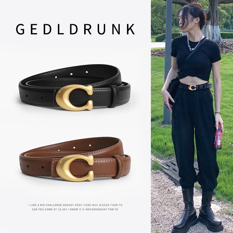 Belt Belt Women's Jeans Women's 2024 New Decorative Design Niche Cowhide Genuine Leather Black Fashion