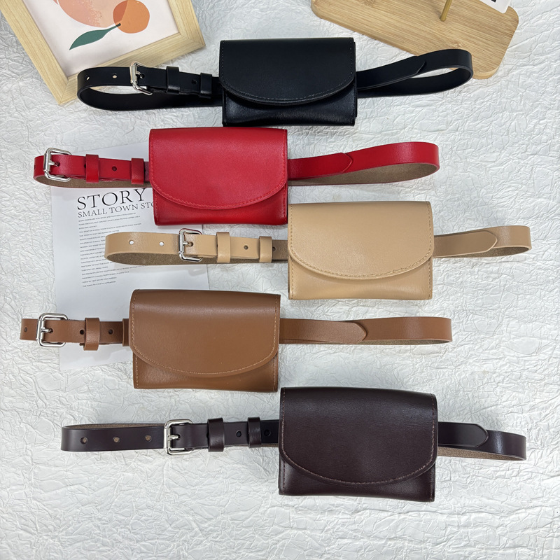 2026 European and American Versatile Fashion Stylish Simple Decorative Genuine Leather Belt Small Square Bag Women's Trendy Waist Bag Cowhide Belt