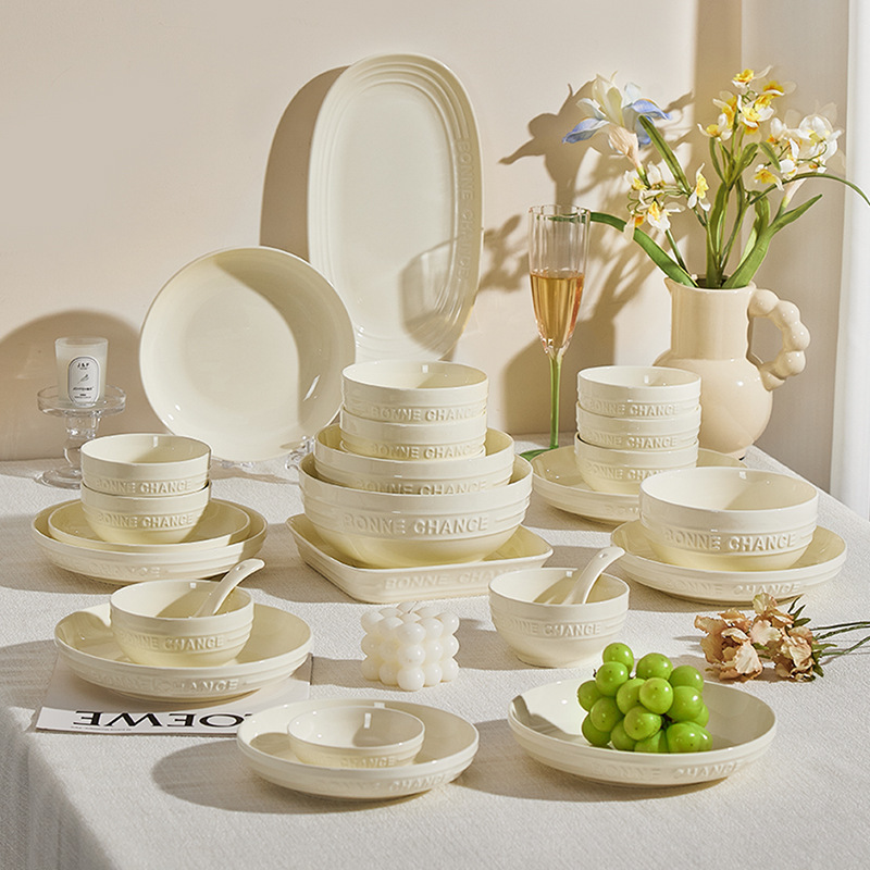 Underglaze color French cream style high-grade tableware new high-value rice bowl dish plate bowl chopsticks combination bowl household