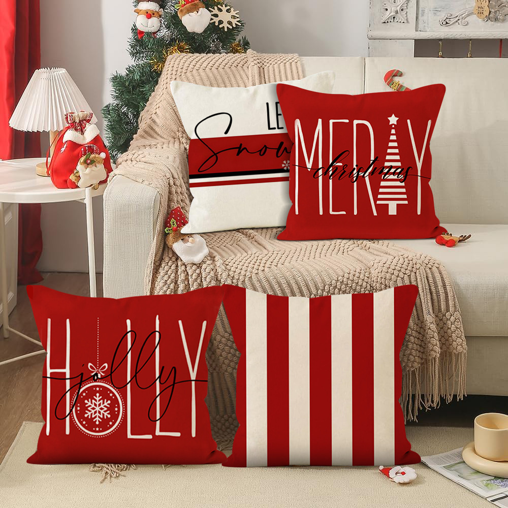 90g Weight Pillow Cases Home Textiles & Decor Type Linen Material Christmas Nordic Style Modern Style Classic Style Letter Stripe Linen Pillow Cases Couch & Sofa Decor
