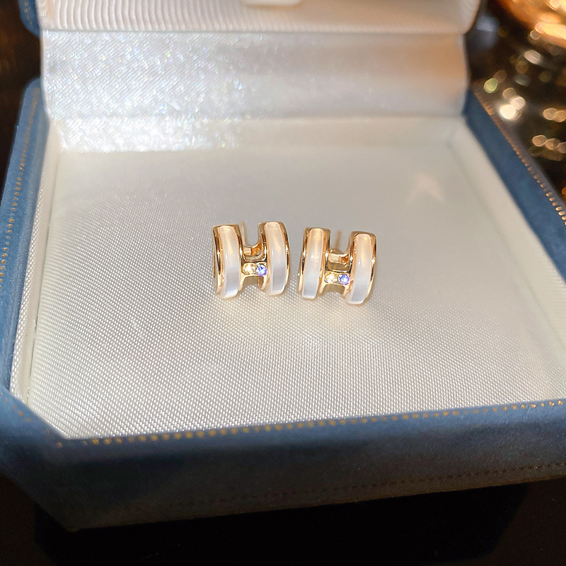 Corea del Sur ins elegante luz de lujo pendientes de estilo frío pendientes de cercanías simples para mujeres Aguja de plata circón letra fritillary pendientes