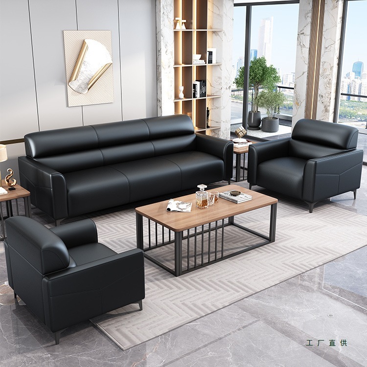 Office Sofa Modern Simple Reception Three-Person Small Apartment Office Business Cat Scratch Leather Coffee Table Combination