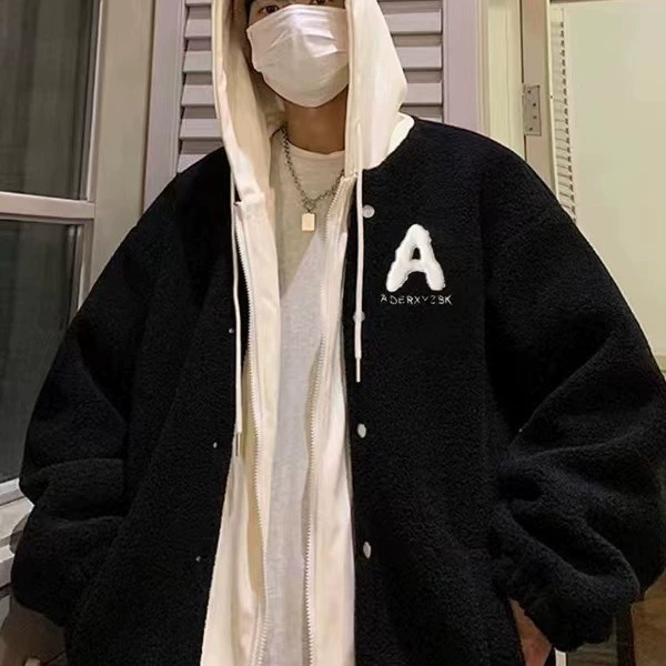 Осенне-зимнее утолщенное пальто с капюшоном из искусственных двух частей ADER из овечьей шерсти с вышивкой букв для мужчин и женщин