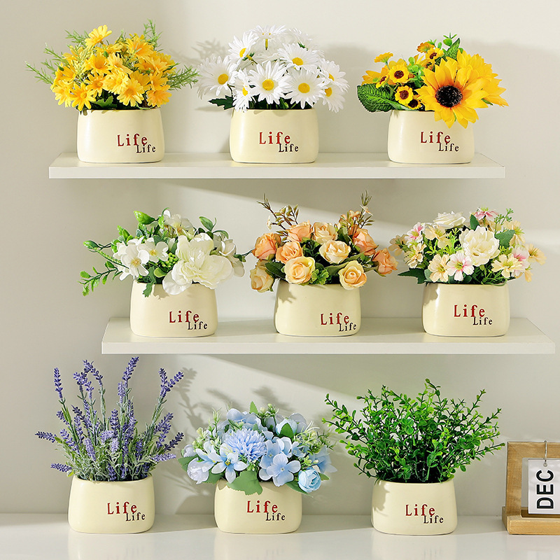 Flores falsas flores simuladas decoraciones de flores de cerámica adornos macetas falsas flores verdes macetas simuladas flor escena de diseño de productos terminados