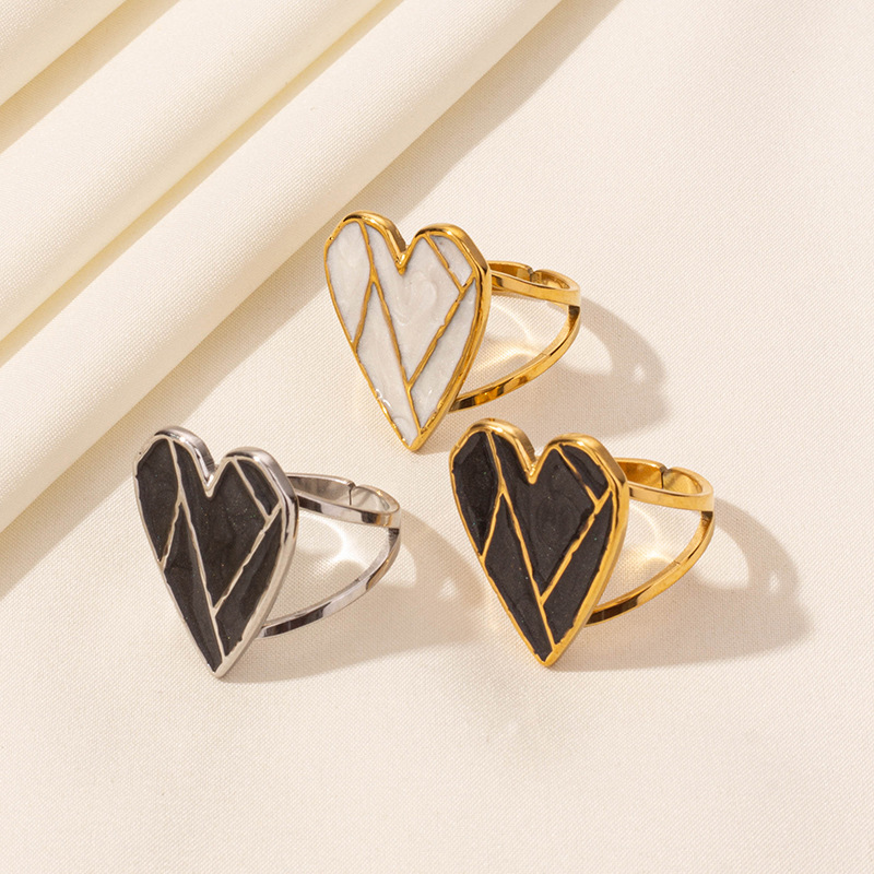 304 Stainless Steel French Retro Love Oil Dropping Opening Ring Women's Niche Design Sense Ring Jewelry in stock