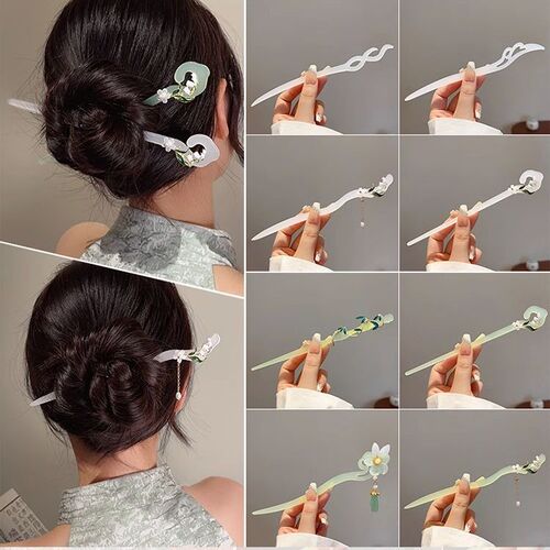 White magnolia hairpin, ancient style high-end hairpin, new Chinese style Hanfu cheongsam, imitation jade step shake hairpin headgear