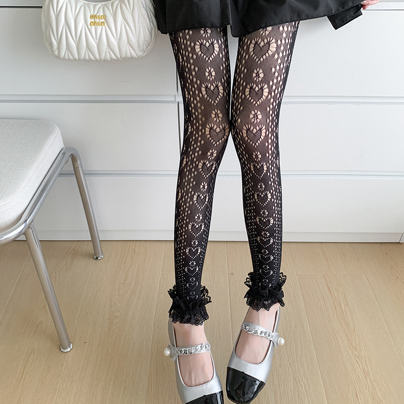 Botas, algodón, primavera y verano, pantalones finos Lolita de nueve puntos, calcetines de fondo de encaje de lunares de amor puro