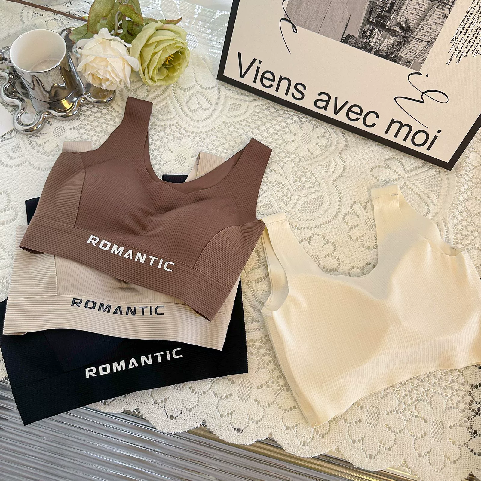 Silk breathable underwear, yoga clothing, wireless bra, beautiful back