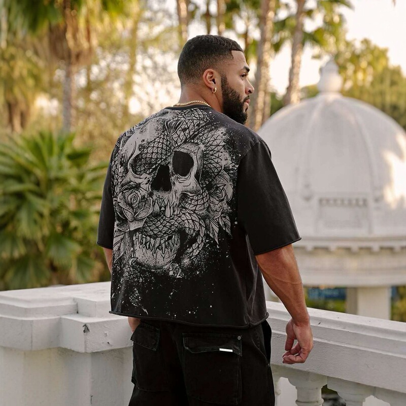 American Youngla Skull Head Oversized T-Shirt Jogger Gym Fitness Cotton Casual Sports Short Sleeve Men