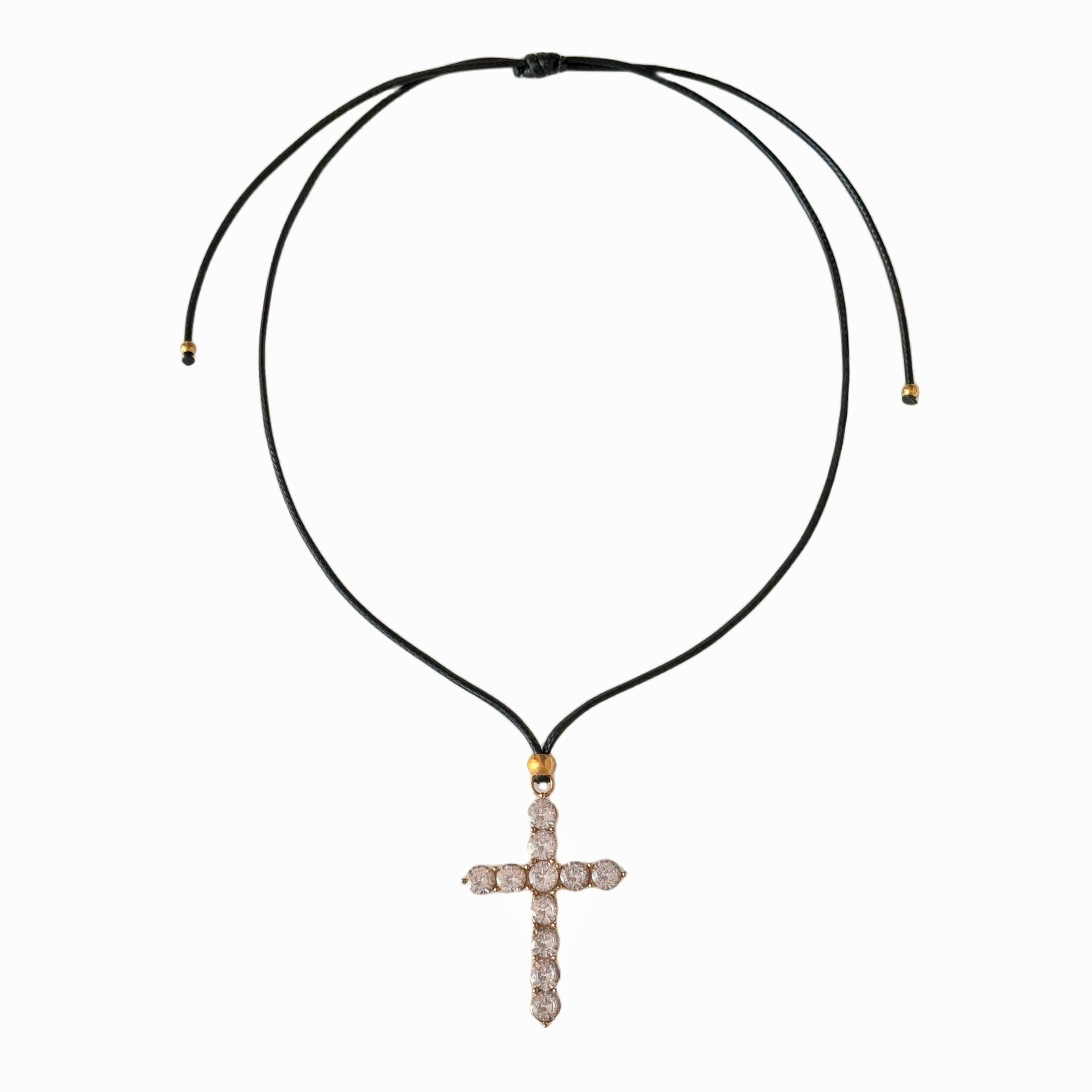 Leather Rope Titanium Steel Retro Cross Plating Inlay Zircon Pendant Necklace display picture 2