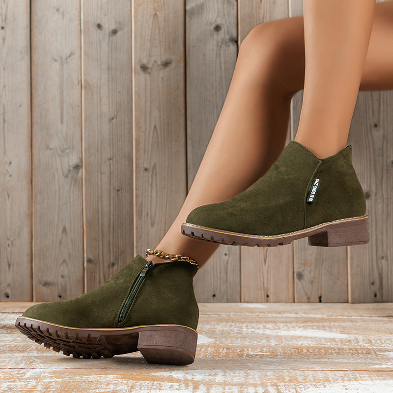 Neue Herbst/Winter-Stiefeletten für Damen im Vintage-Stil mit kurzem Bein, dickem Absatz und flachen Reißverschlüssen an der Seite_voghion.com