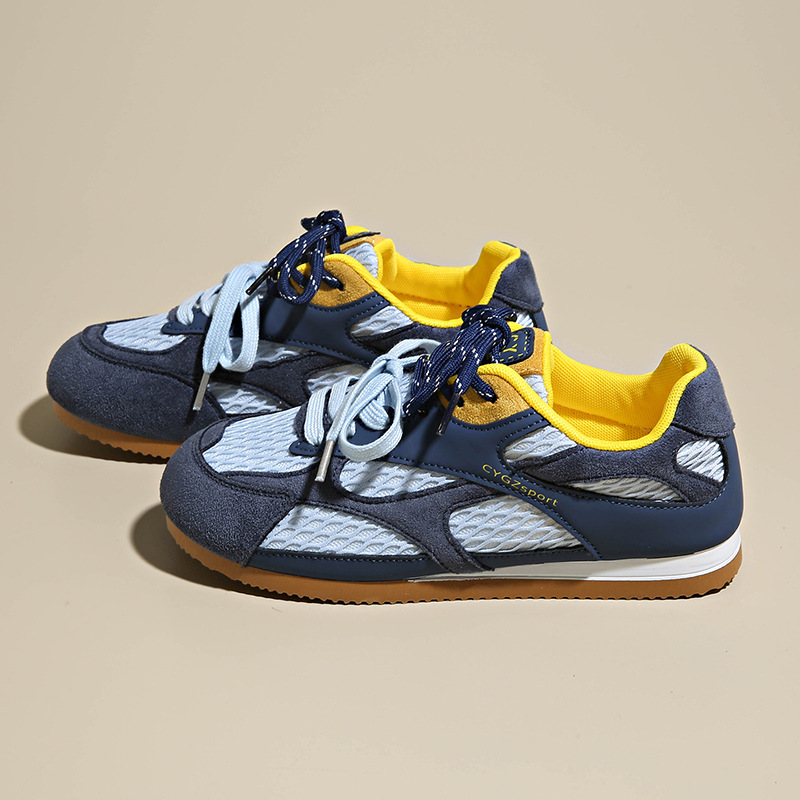 Summer New Fashion Breathable Mesh Shoes Low-Top Lace-Up Trendy Casual Flat Shoes Double Lace-Up Sports Women's Shoes