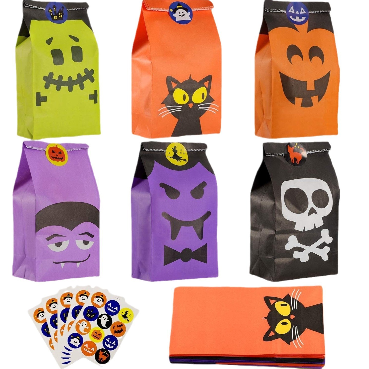Amazon Foreign Trade Ghost Festival Bolsa de papel kraft Fiesta de vacaciones Regalo de mano Bolso de caramelo de boca plana de Halloween