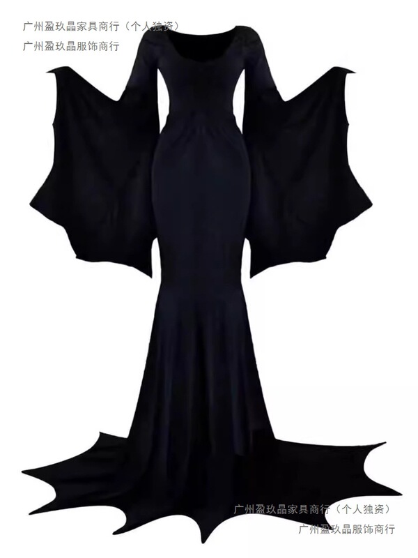 Cross-Border European and American Autumn New Halloween Party Role-Playing Witch Costume Gothic Dress Maxi Dress