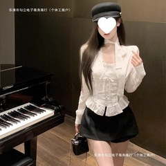 纯欲风韩系千金时尚套装秋季衬衫长袖蕾丝拼接短裙设计上衣两件套