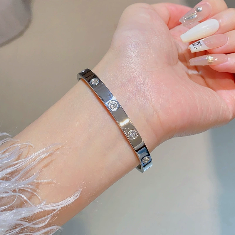 Bracelet, stainless steel, light‑luxury style with diamond‑accent options, silver variants