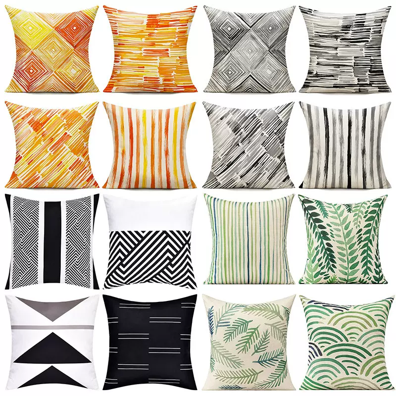 跨境夏季现代简约条纹亚麻沙发抱枕套亚马逊办公室卧室床头靠枕套