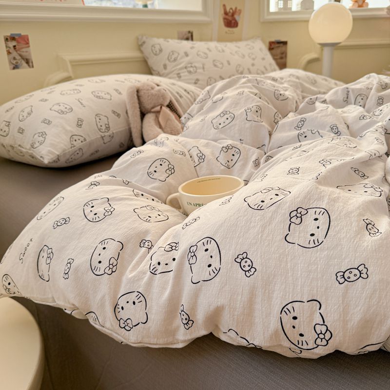 A clase madre y niño cama de doble hilo cuatro piezas de sábanas cubierta dormitorio de estudiantes cubierta de algodón cubierta de tres piezas de ins viento