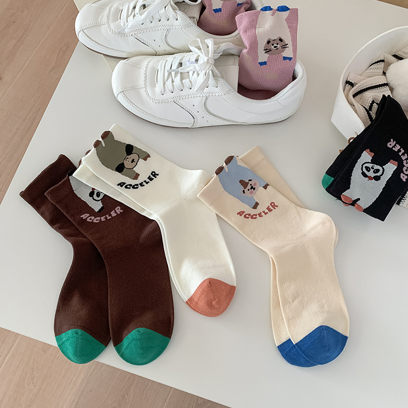 엎드려 곰 입체 여자 양말 디자인 양말 여자 무골 면 양말 만화 동물 중통