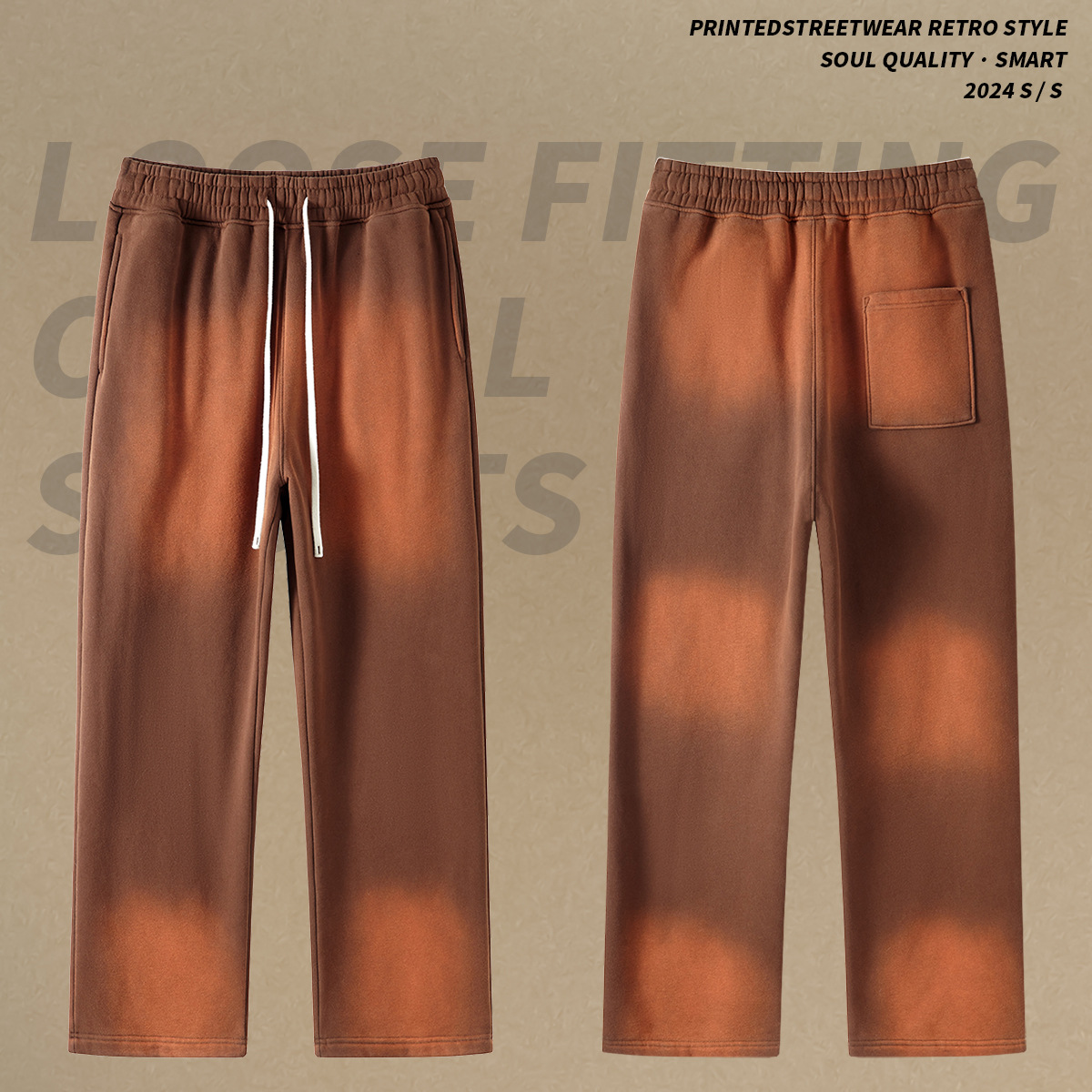 2024 otoño e invierno nuevos productos 360g pantalones de hombre desgastados teñidos en spray blanqueados lavados pantalones sueltos casuales para hombres y mujeres