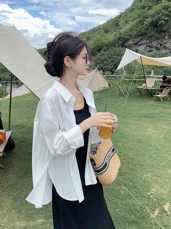White Shirt for Women, Petite Size, Sun-Protective Shirt, Cardigan, Outerwear, Top with Unique Design, Niche Style, Special Edition for Petite Sizes
