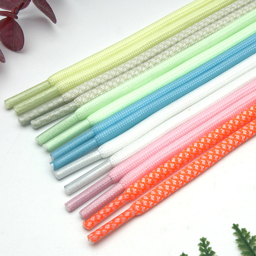 Circular coconut shoe laces with glowing round laces, fluorescent pants straps, glow-in-the-dark hat straps, glow-in-the-dark round laces