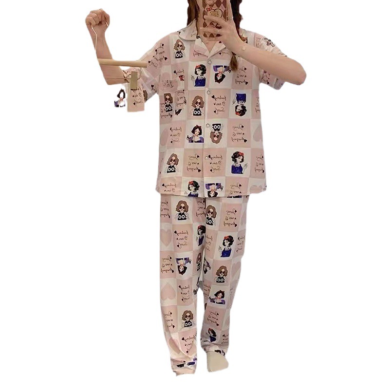 Cardigan Internet celebridad pijamas de tres piezas de verano de las mujeres pantalones de manga corta estilo de la princesa ropa de casa traje solapa primavera y otoño