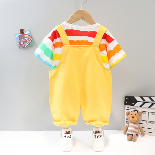 Baby boy summer clothes, new style, striped letters, short-sleeved overalls, two-piece set, summer suit for children aged 1 to 4 years old