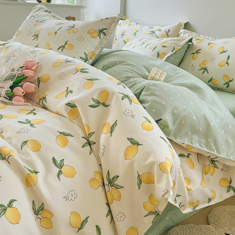 Genuine goods fresh class A pure cotton four-piece set skin-friendly bedding fully brushed bed sheet quilt cover dormitory three and four-piece set Genuine goods fresh class A pure cotton four-piece set skin-friendly bedding fully brushed bed sheet quilt cover dormitory three and four-piece set