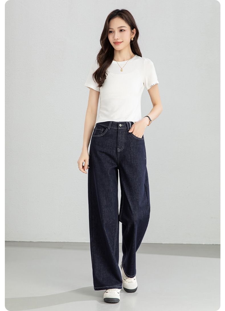 Quần jean nữ ống rộng dáng suông, cạp cao, chất denim chống phai màu, mỏng nhẹ mùa xuân — Xanh da trờicolor chi tiết 21