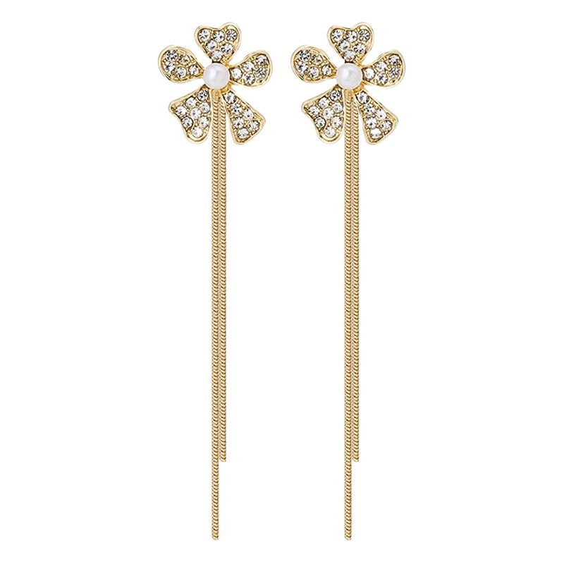 Nueva borla pendientes en línea celebridad diamante mariposa flor S925 pendientes de perlas moda elegante pendientes largos de adelgazamiento