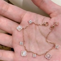 纯银s925天然粉贝四叶草手链时尚简约通勤手环小众高级感手饰女