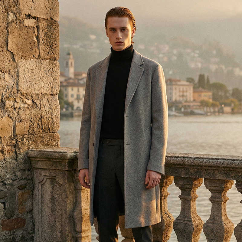 100% pure wool double-faced wool coat for men, autumn and winter, mid-length woolen overcoat for business and commuting.