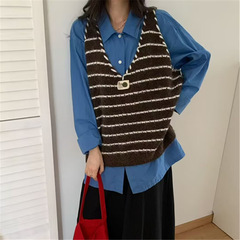 韩系撞色条纹针织背心女早秋季小香风设计感叠穿毛衣马甲无袖上衣