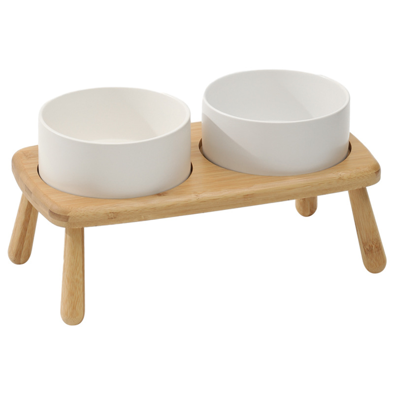 Perro de cerámica Cuenco perro mascota Cuenco de arroz pie alto antidetonante pequeño y mediano grande cuenco de comida para perros soporte cervical cuenco de agua doble cuenco para perros