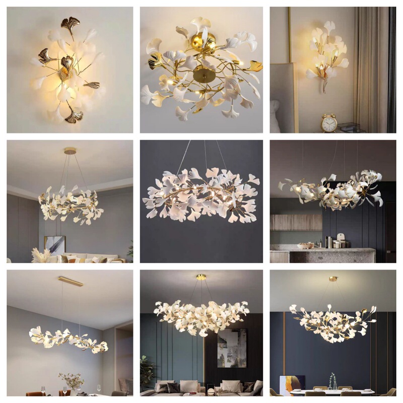 Hui Xin Cross-border Creative Ceramic Ginkgo Leaf Chandelier Art Dining Room Lamp Post-modern Simple Master Bedroom Room Lamps
