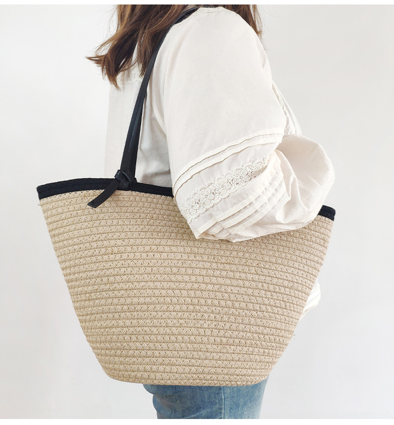 Solid Color Pattern All Seasons Season Women's Gender Women's Large Cotton Solid Color Elegant Streetwear Weave Square Open Handbag