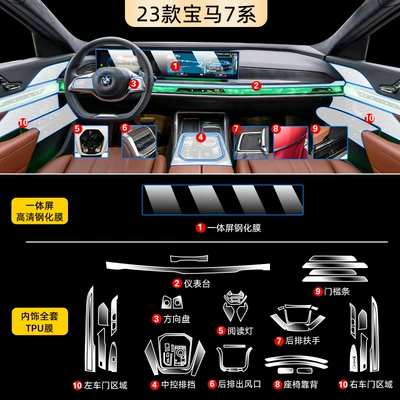 Applicable to BMW 7 Series Car interior film - 23-bmw-7-series-full-set-tpu-integrated-screen-high-definition-tempered-film