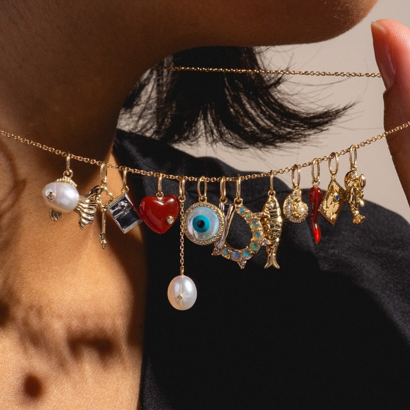 欧美项链吊坠马蹄爱心项链diy配件女十二生辰石方块彩色锆石吊坠