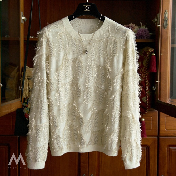 Beautiful Glittering Upper Body US Dollar Silk Feather Tassouti Knitted Pullover