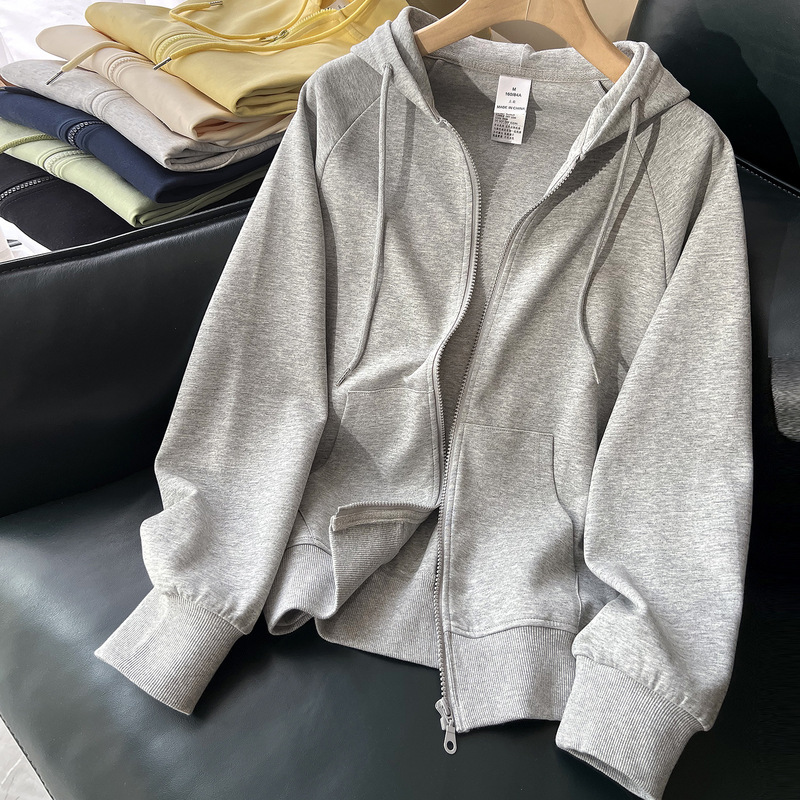 2024 Spring and Autumn Grey Hooded Sweater Women's Korean Casual Short Jacket Loose Student Cardigan Zipper Hoodie Trendy
