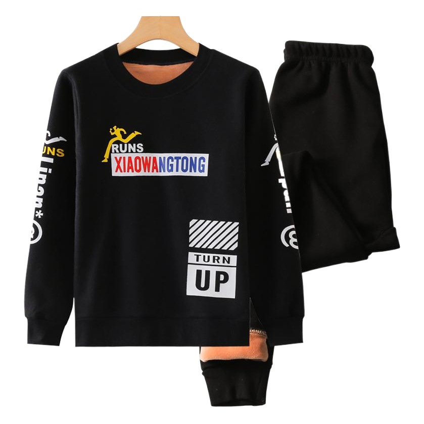 Traje de ropa interior térmica para niños forrado de lana engrosado ropa de otoño para niños medianos y grandes pantalones largos conjunto de niños estudiantes de secundaria suéter de desgaste exterior
