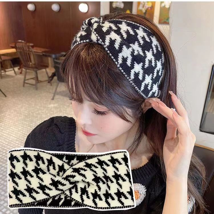 New ins retro houndstooth knitted wool h...