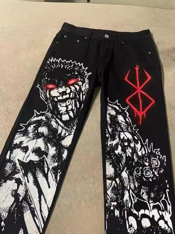 Streetwear Y2K Jeans Harajuku Hip Hop Graphic Print Loose Jeans Men Men Gothic