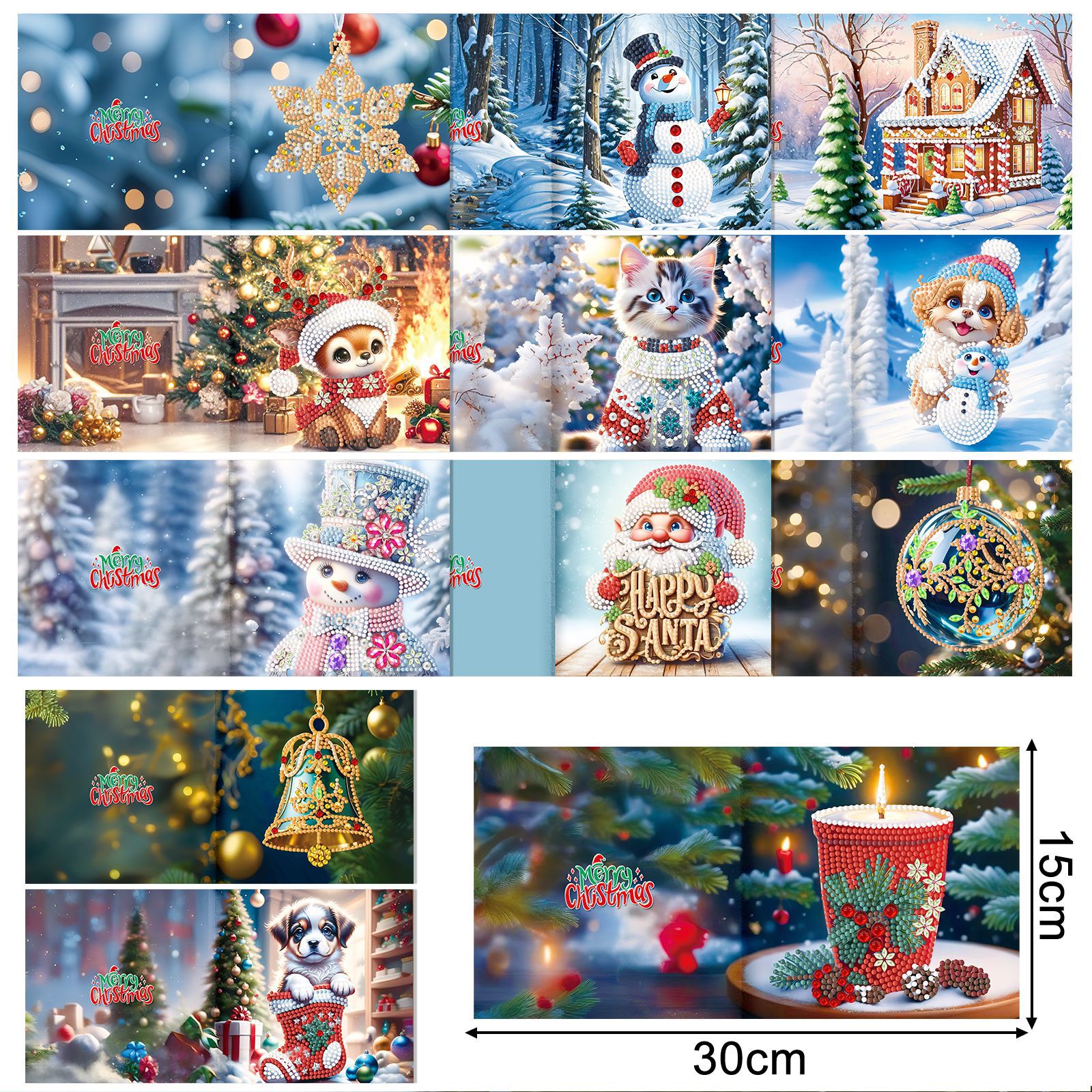 Productos periféricos para pintura de diamantes transfronterizos, tarjetas de felicitación DIY hechas a mano, pegatinas de diamantes navideñas, manualidades exclusivas con diamantes de imitación con temática de dibujos animados, disponibles para venta al por mayor.