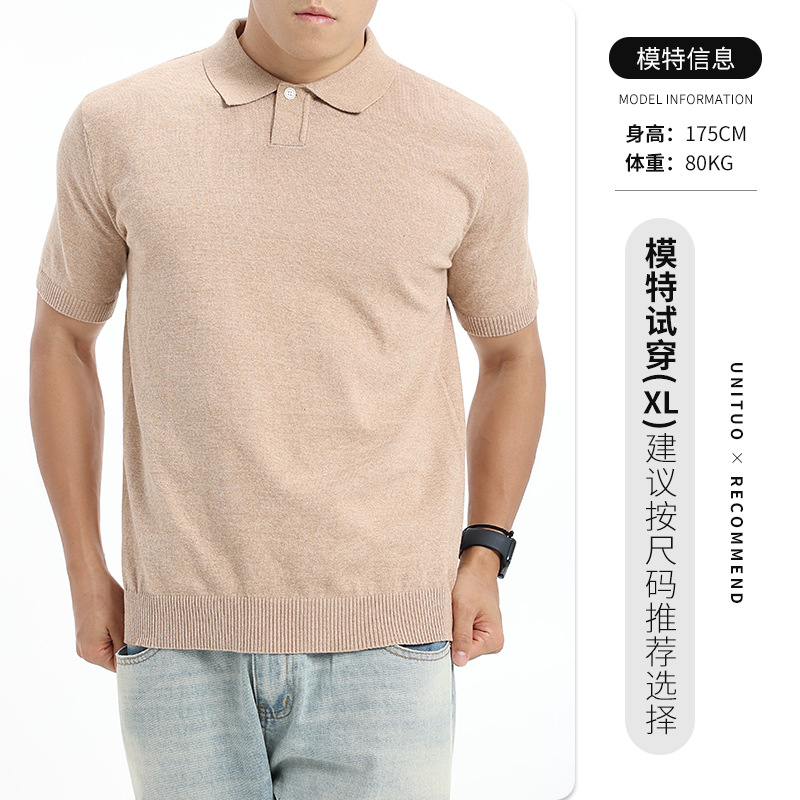 Europa y Estados Unidos transfronterizos minimalistas de color sólido polo de punto hombre de verano con solapa de negocios casual versátil camiseta de base